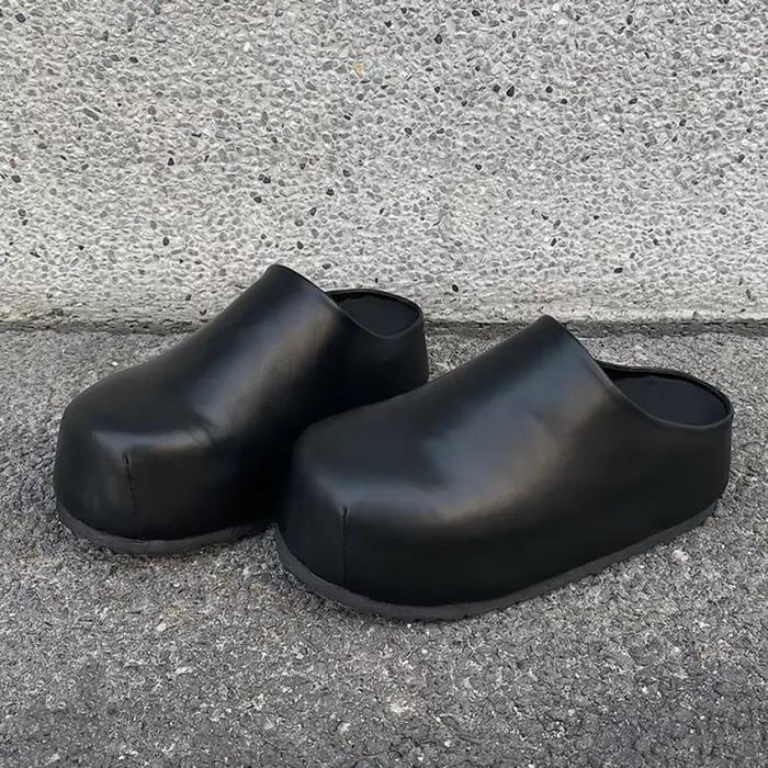 Chaussures en cuir Boken noir pour hommes, pantoufles design à semelles épaisses, nouvelles mules d'