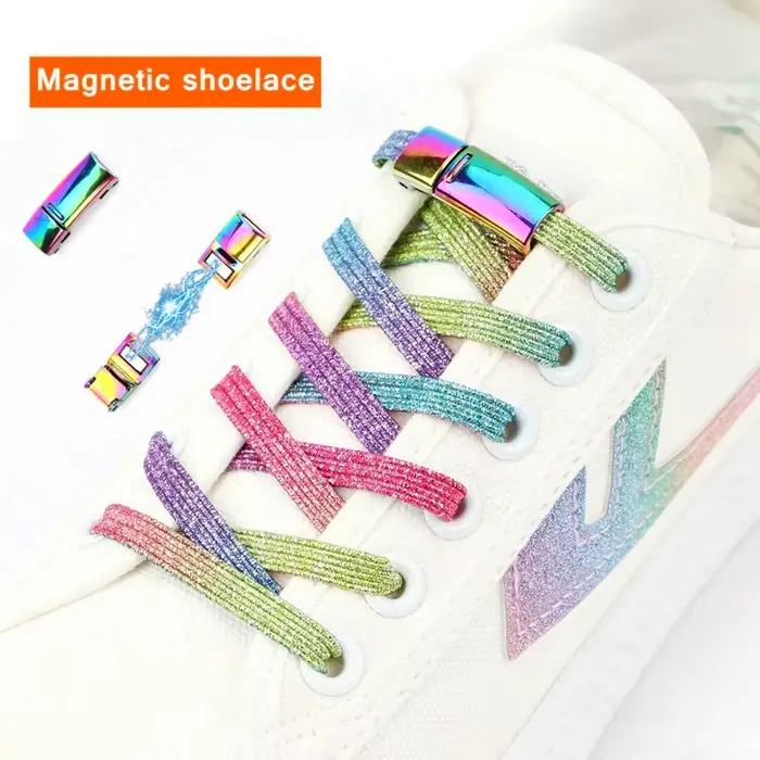 Nouveau arc-en-ciel serrure magnétique lacets élastiques sans cravate lacets de chaussures baskets l