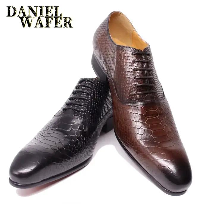 Chaussures de luxe en cuir pour hommes, imprimé peau de serpent, robe d'affaires formelle, Style cla