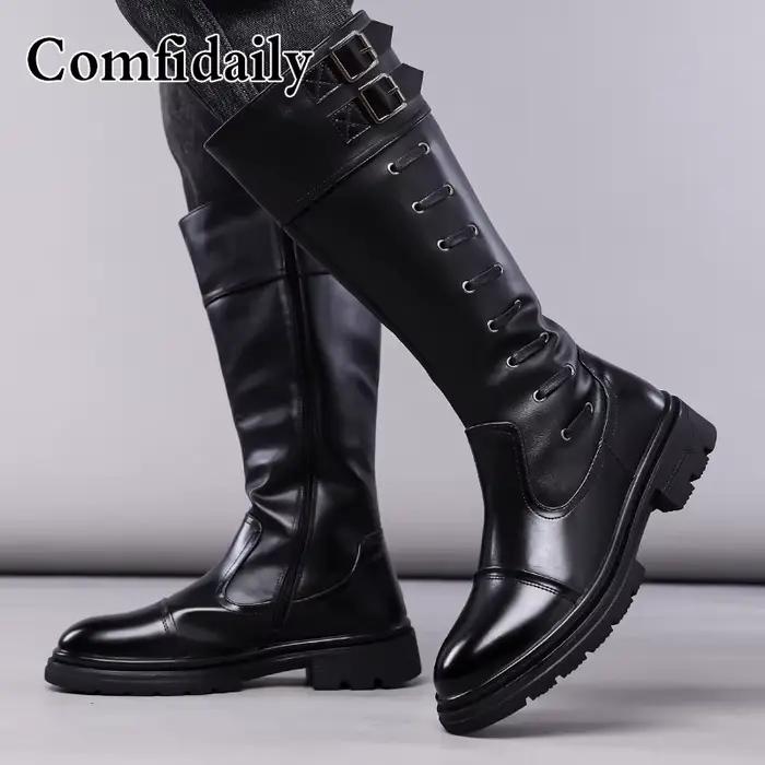 Bottes hautes pour hommes, style britannique, confortables et tendance, bottes longues, douces, anti