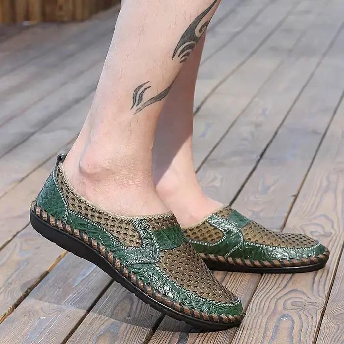 Chaussures en maille respirante pour hommes, baskets en cuir décontractées pour hommes, mocassins de