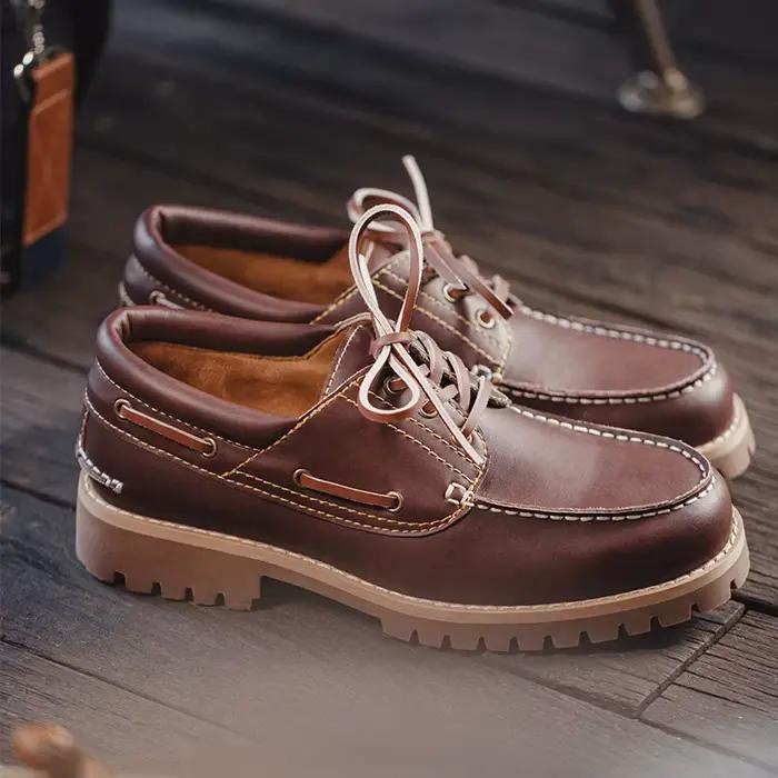 Maden – chaussures Derby Vintage en cuir véritable pour hommes, chaussures bateau en cuir de vache d