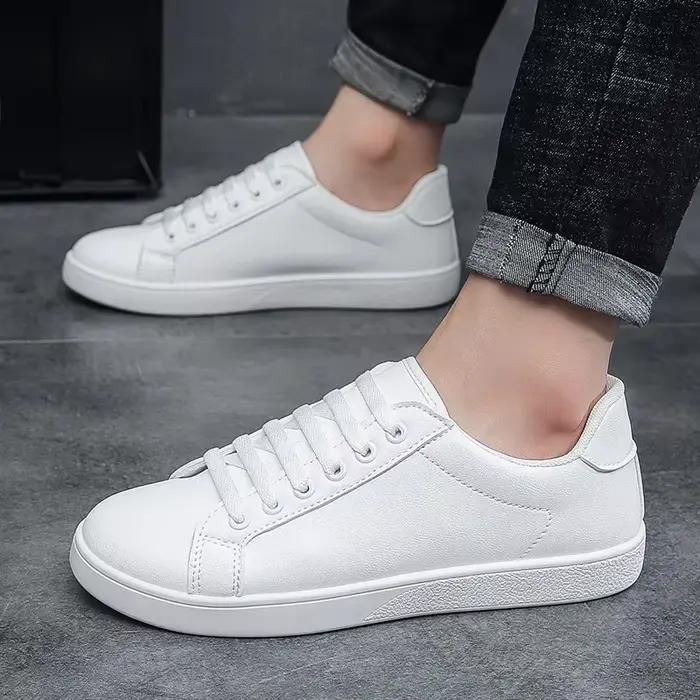 Cuir hommes blanc plat chaussures décontractées baskets légères chaussures de sport respirantes chau