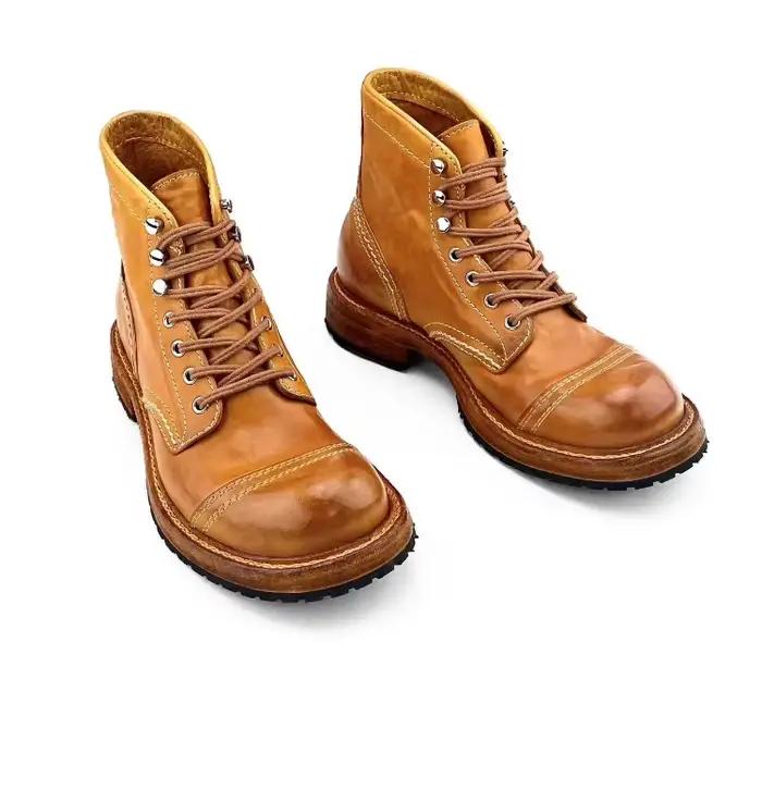 Bottes hautes en cuir rétro lavé pour hommes, semelles épaisses, taille haute, courtes, Goodyear, ch