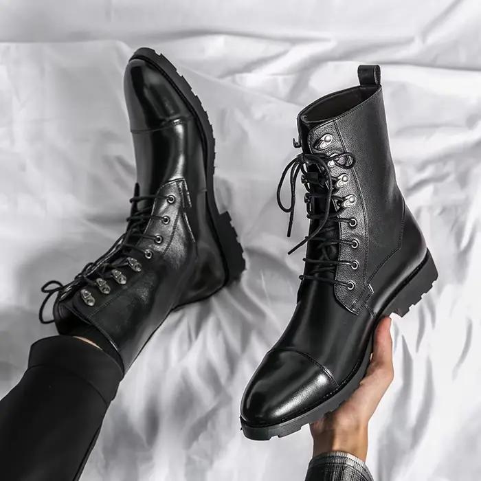 Bottes montantes à lacets pour hommes, bottines noires d'extérieur à la mode
