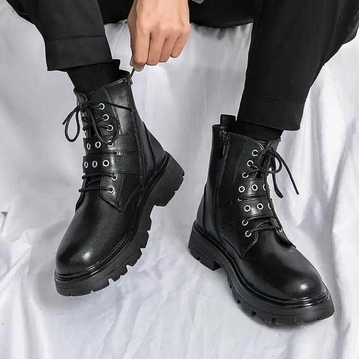 Nouvelle marque de luxe noir hommes Chelsea bottes gothique Biker bottes hommes décontracté en cuir 