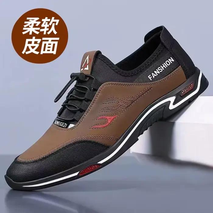 Chaussures de travail plates et élégantes pour hommes, style printemps, en cuir à lacets, confortabl