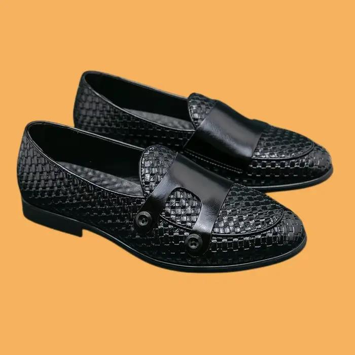 Mocassins d'affaires en cuir PU pour hommes, chaussures provoqué en tricot, marron, noir, fait à la 
