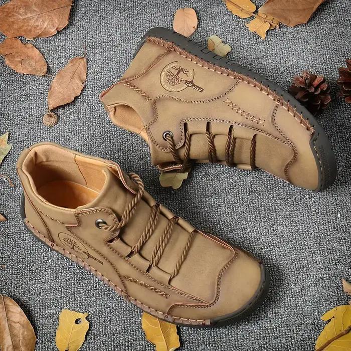 Bottes en cuir cousues à la main pour hommes, chaussures décontractées, automne, cuir verni rétro, b
