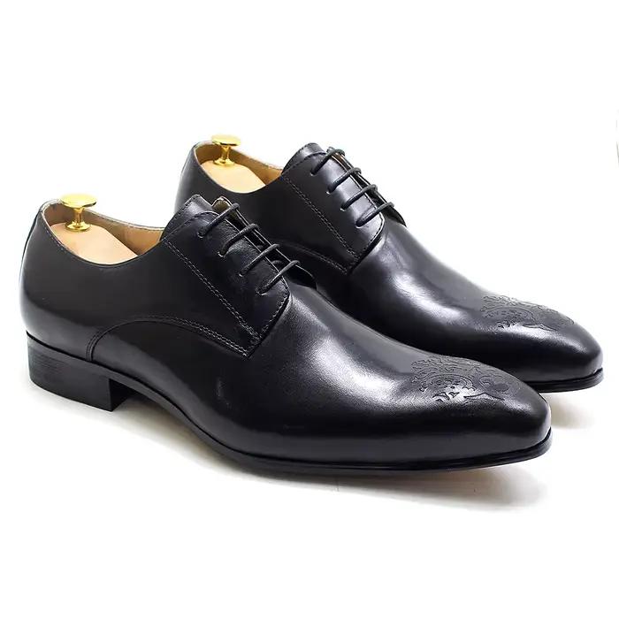 Chaussures d'affaires classiques hommes Oxford Derby en cuir véritable bout pointu mode à lacets de 