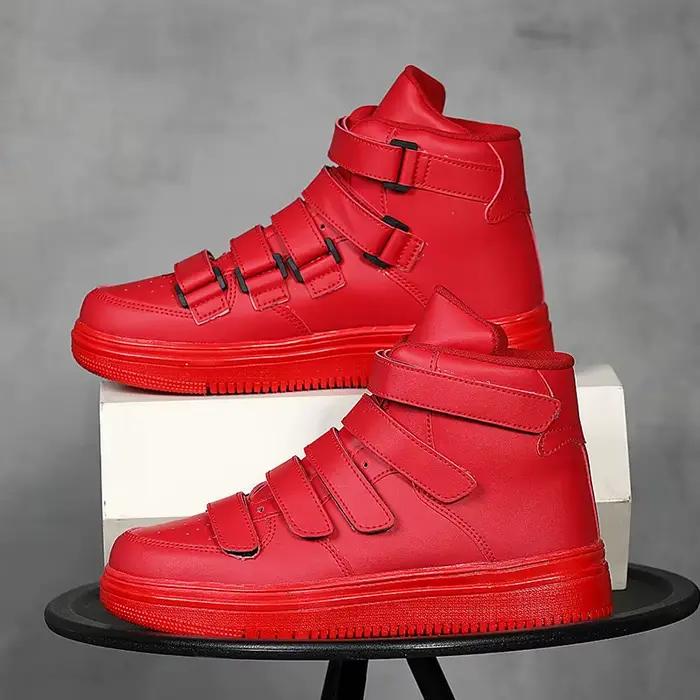 Baskets montantes en cuir pour hommes, chaussures de skateboard respirantes, chaussures plates canis