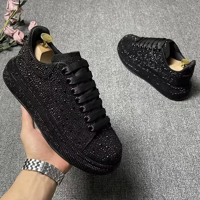 Hommes décontracté punk rock robe rivets chaussures à lacets strass chaussure noir élégant plate-for