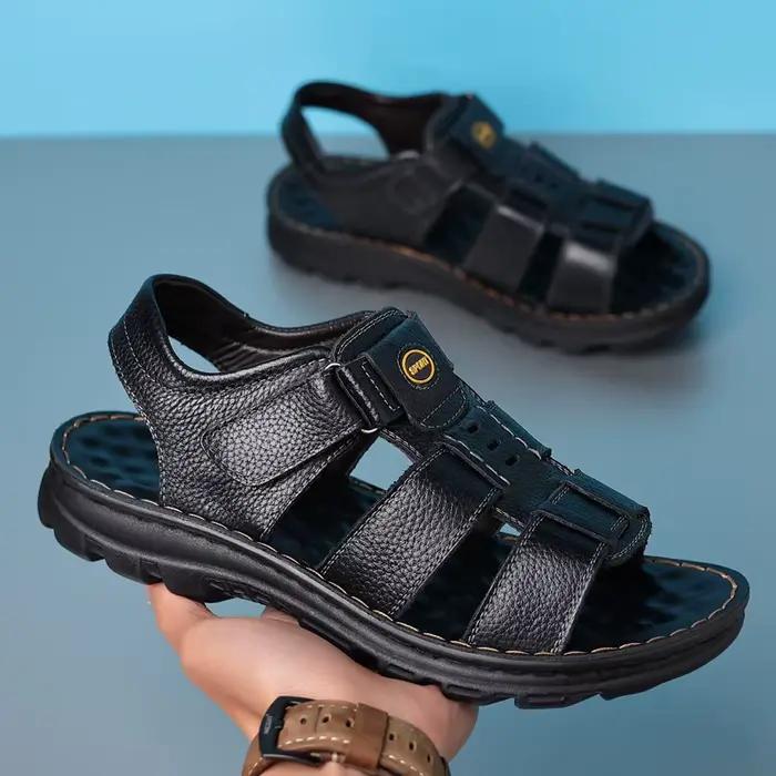 Sandales en Cuir group pour Homme, Chaussures de Plage Antidérapantes, Grande Taille, Nouvelle Colle