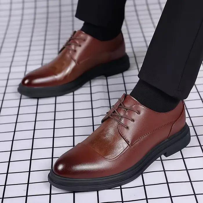 Chaussures en cuir noir pour hommes, marque de styliste, chaussures habillées à lacets, Oxfords d'af