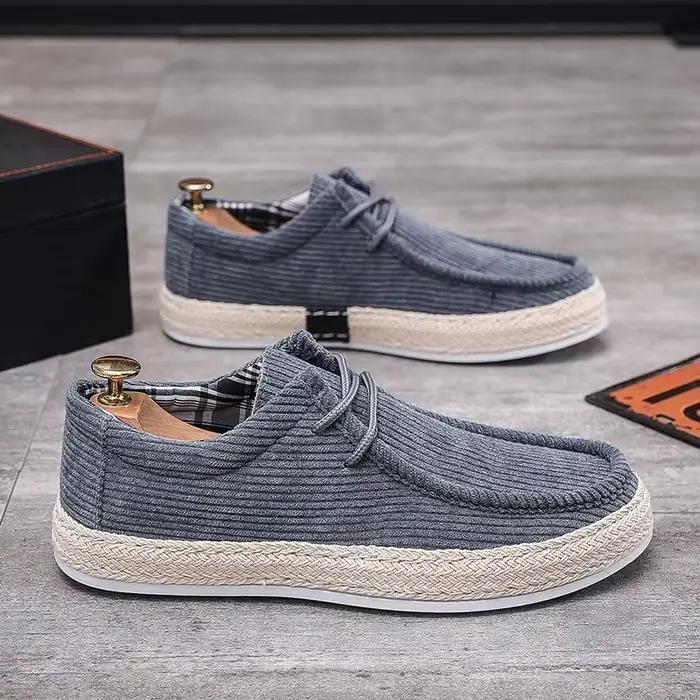 Chaussures décontractées en velours à enfiler pour hommes, chaussures bateau à bout rond, antidérapa