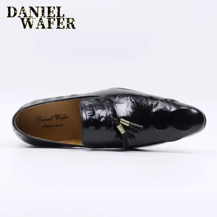 Mocassins en cuir à imprimé crocodile pour hommes, chaussures décontractées, mocassins marron et noi