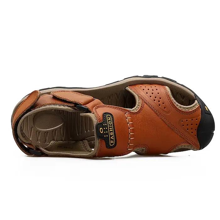 Sandales en cuir véritable pour hommes, chaussures d'extérieur, de plage, grande taille 38-48, panto