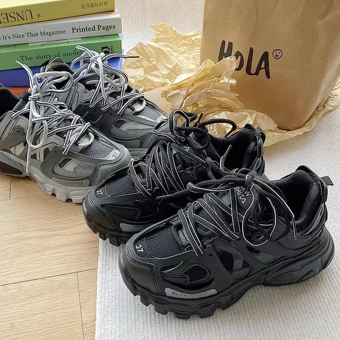 Baskets épaisses pour hommes, design de marque, noir, gris, chaussures de papa, chimgirls, chaussure