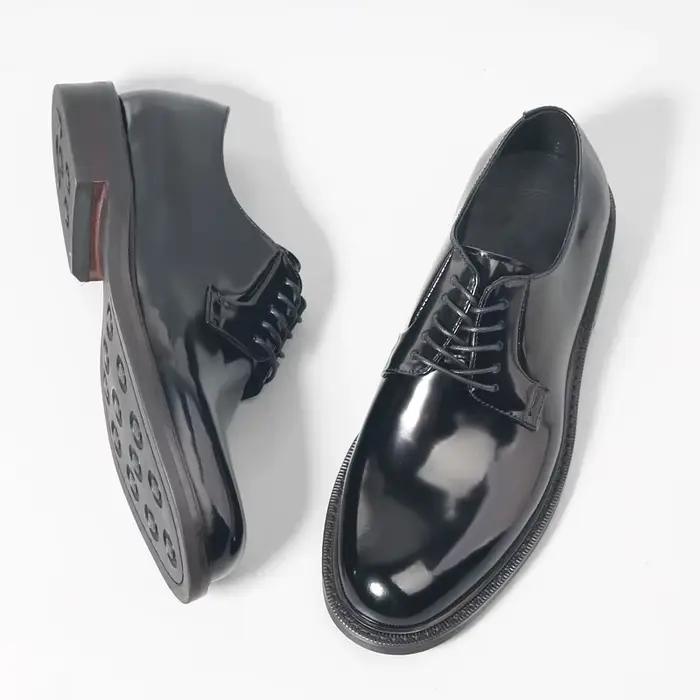Chaussures d'affaires formelles en cuir de vache brillant pour hommes, bout rond, à lacets, conforta