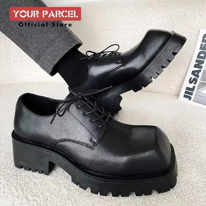Chaussures en cuir pour hommes, grandes l'offre elles épaisses Paris, bout carré, polyvalentes, derb