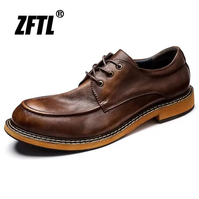 ZFTL – chaussures décontractées en cuir véritable pour hommes, Vintage, loisirs, à lacets, tendance 