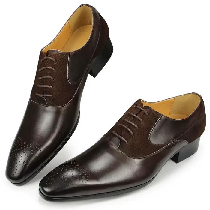 Chaussures Oxford en cuir marron pour hommes, chaussures brogue formelles, patchwork fait à la main,
