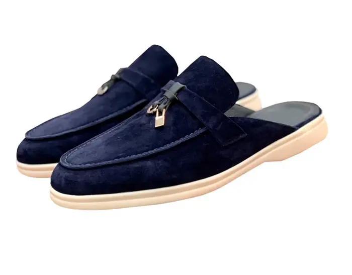 Mocassins et mules unisexes en daim, décorés d'un nœud et d'un cadenas, style décontracté chic