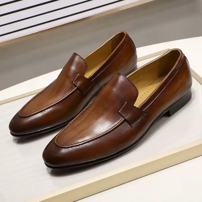 Mocassins pour hommes, Style automne et été, pour fête de mariage, danse, noir, marron, cuir véritab