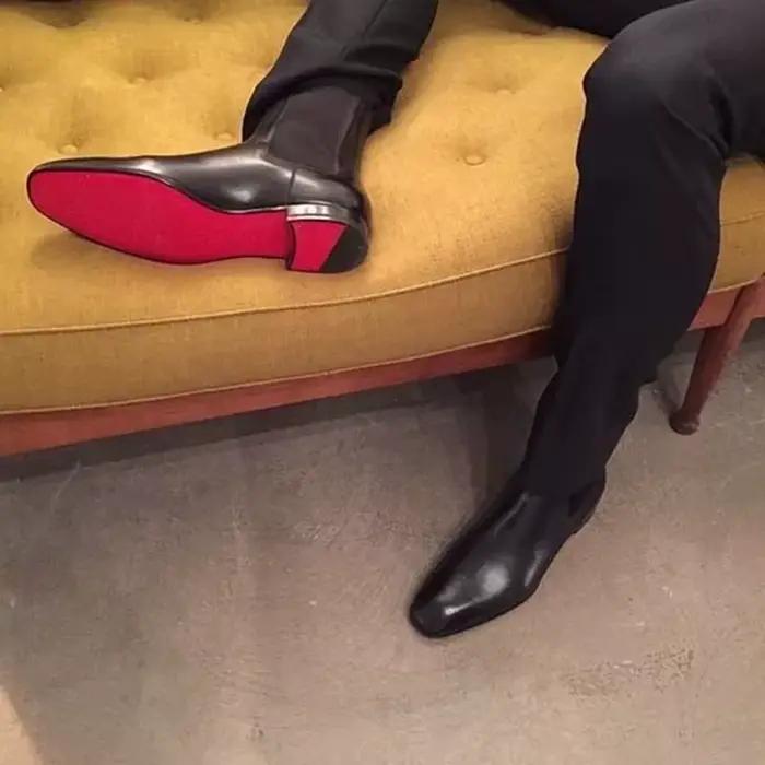 Bottines Chelsea à fond rouge pour hommes, bout rond, bottines d'affaires à enfiler, taille 38-46, b