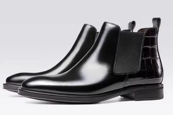 Bottes montantes pour hommes, faites à la main, en cuir lisse et brillant, Design tubulaire, chaussu