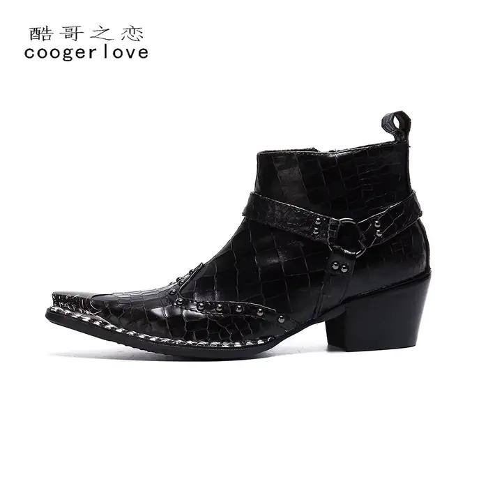 Printemps et automne hommes bottes en cuir à talons hauts Style britannique hommes mariage haut chau