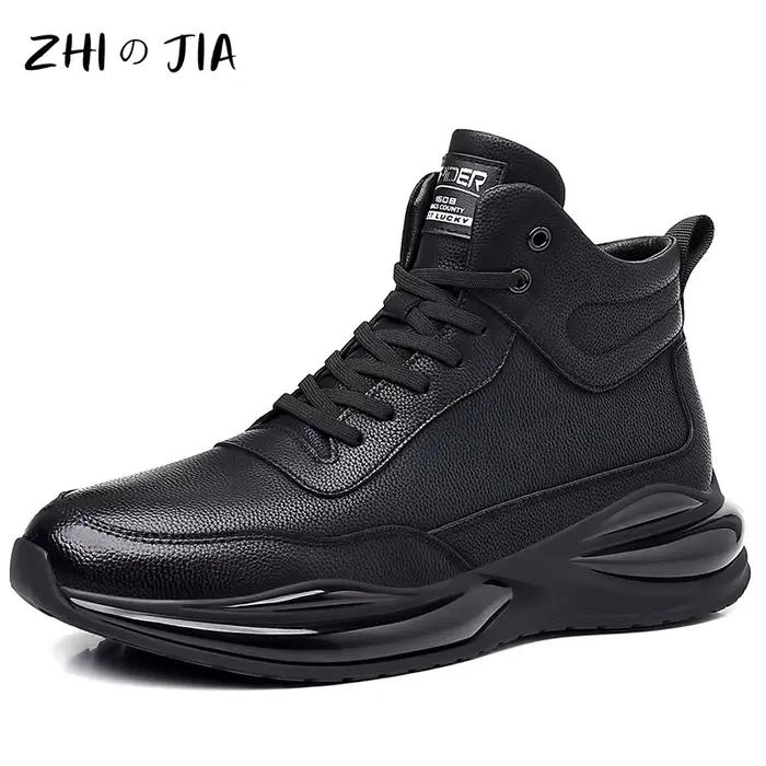 Chaussures décontractées en cuir véritable pour hommes, chaussures à coussin d'air, chaussures noire