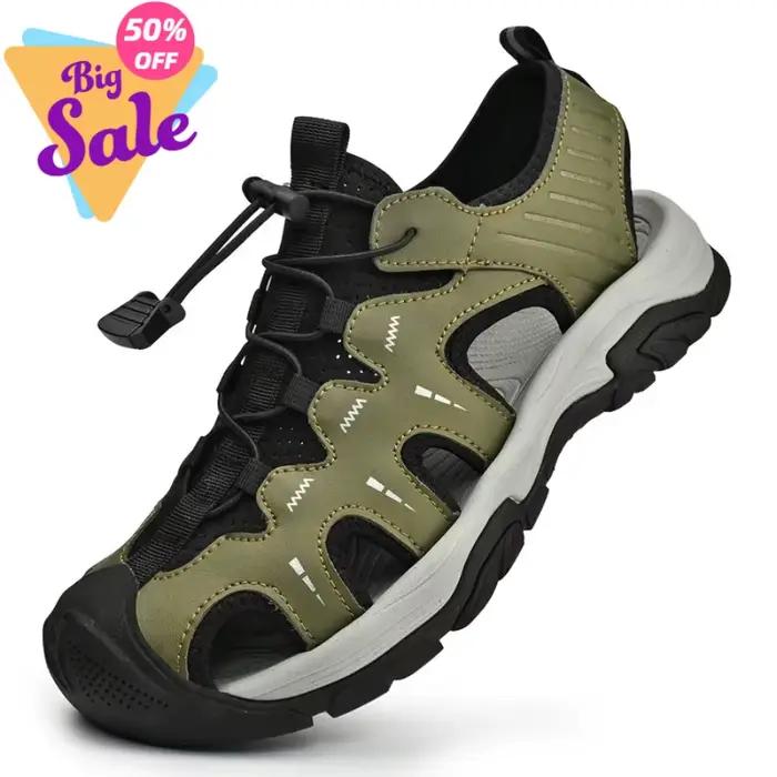 Sandales en cuir pour hommes Jumpmore Fashion 2026, chaussures de randonnée d'été pour l'extérieur, 