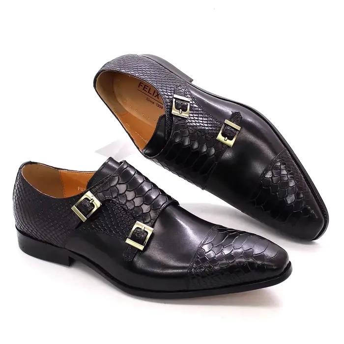 Chaussures habillées pour hommes, taille 39-46, cuir véritable, Double boucle, sangle de moine, impr