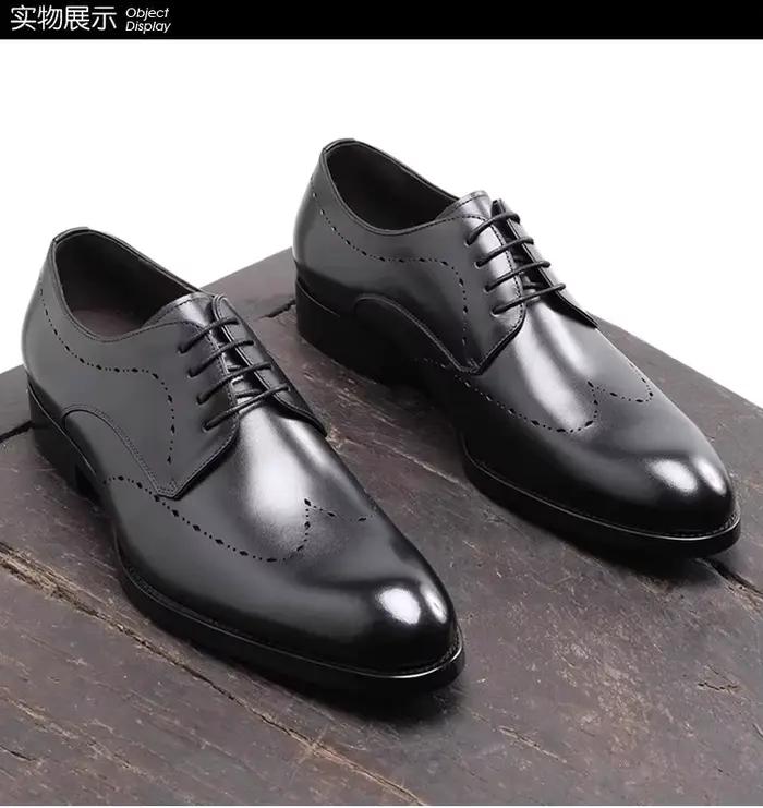Chaussures en cuir formelles d'affaires anglaises pour hommes richelieu rétro chaussures derby à bou