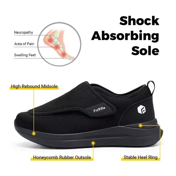 FitVille Extra Large 2E Hommes Chaussures Diabétiques Pour Les Personnes Âgées Orthopédie Pieds Gonf