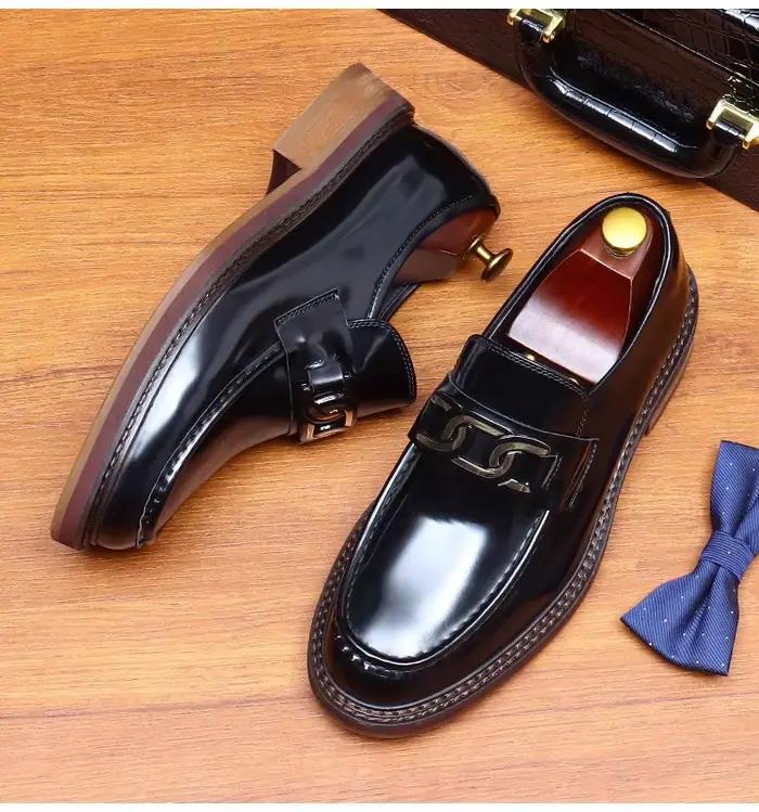Chaussures en cuir brillant pour hommes, nouvelles chaussures lazier décontractées d'affaires britan