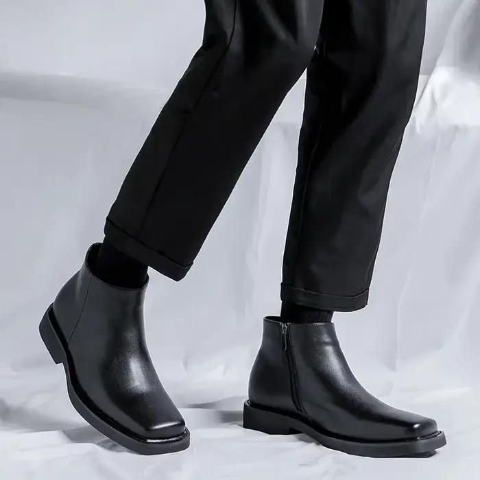 Noir nouvelle mode hommes chaussures en cuir décontractées automne hiver robe bottines Vintage brita