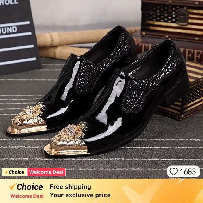 Chaussures en cuir brillant noir pour hommes, costume d'affaires d'été, chaussures de mariage pointu