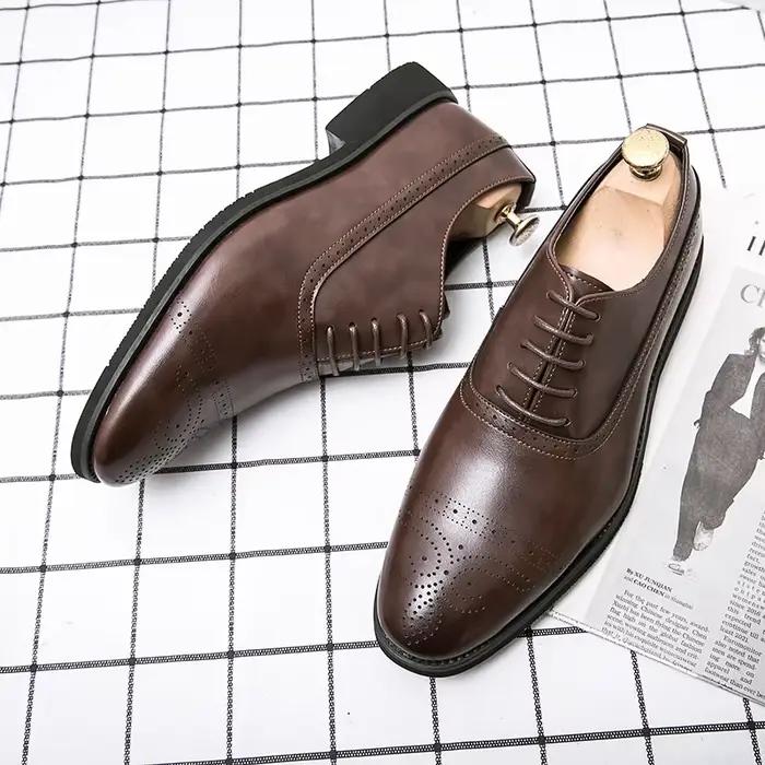 Oxfords chaussures pour hommes marron noir affaires à lacets Pu bureau richelieu chaussures habillée