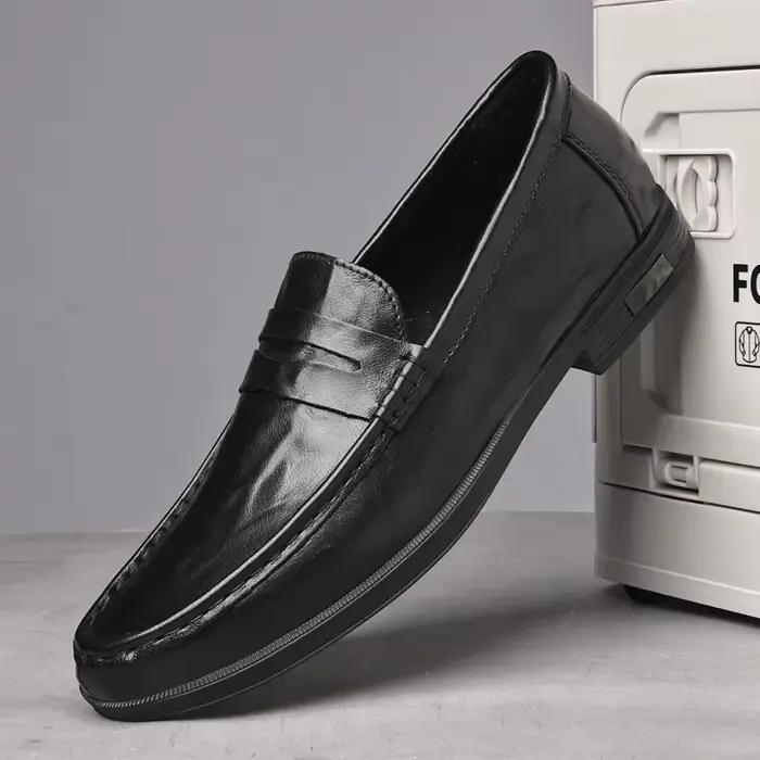 Chaussures décontractées en cuir véritable pour hommes, mocassins confortables à semelle souple, cha