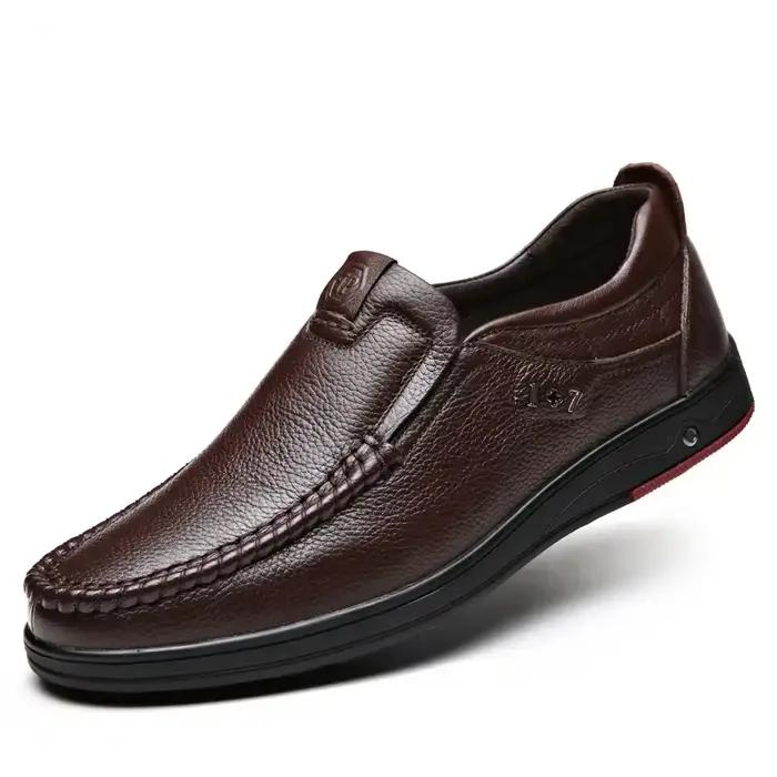 XIHAHA-Mocassins respirants en cuir véritable souple pour hommes, chaussures de conduite à enfiler, 