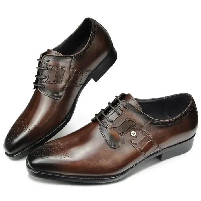 Chaussures en cuir Derby formelles pour hommes, Brogue à lacets, Chaussures de mariage pour hommes, 