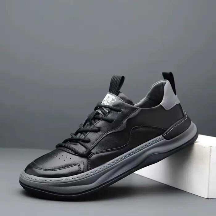 Chaussures en cuir noir et blanc pour hommes d'affaires, baskets et chaussures décontractées à plate