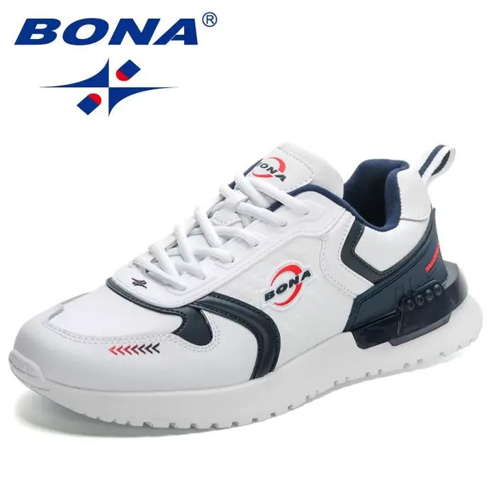 BONA-Chaussures Plates de Loisirs pour Homme, Baskets Respirantes à Lacets, Confortables et Décontra