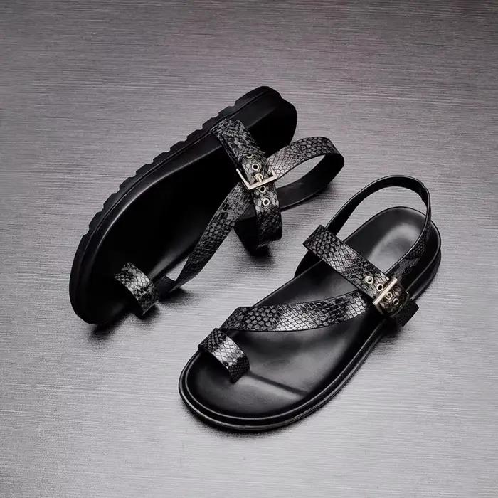 Sandales d'été en cuir véritable pour hommes, chaussures plates respirantes à Clip, à la mode, avec 