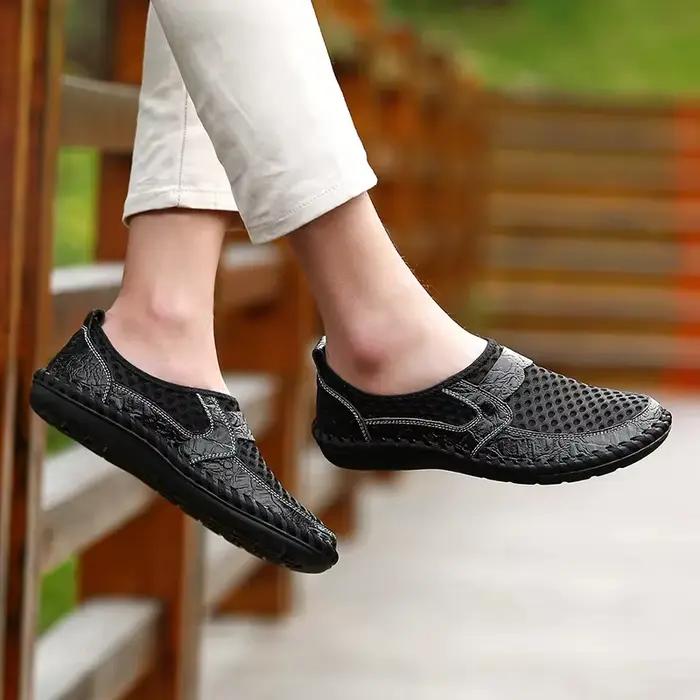 Chaussures en maille respirante pour hommes, baskets en cuir décontractées pour hommes, mocassins de