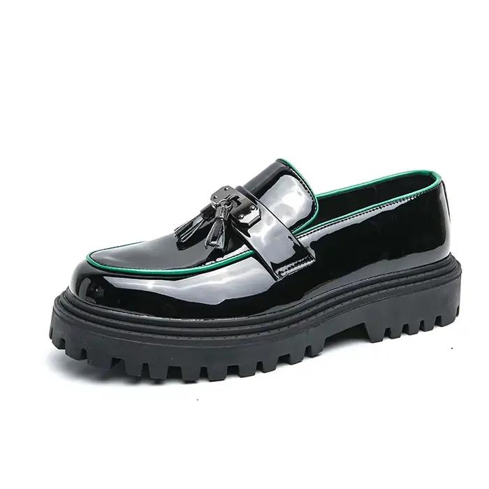 Chaussures provoqué à plateforme classiques britanniques pour hommes, cuir verni noir, chaussures de