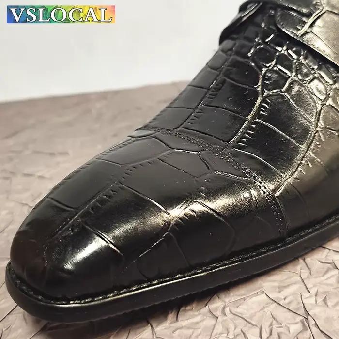 Hommes italiens chaussures en cuir véritable noir bleu Crocodile imprime à lacets décontracté hommes
