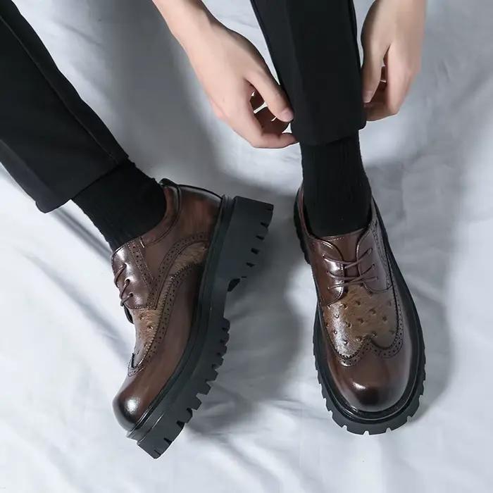 Chaussures formelles en cuir verni pour hommes, plate-forme confortable, luxe, cuir véritable, éléga
